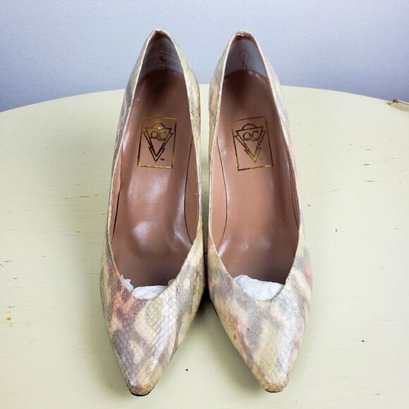 Women's Vintage Unqiue QC Pink Pastel Snake Skin Inspired Short Heels Size 7B - Picture 2 of 12